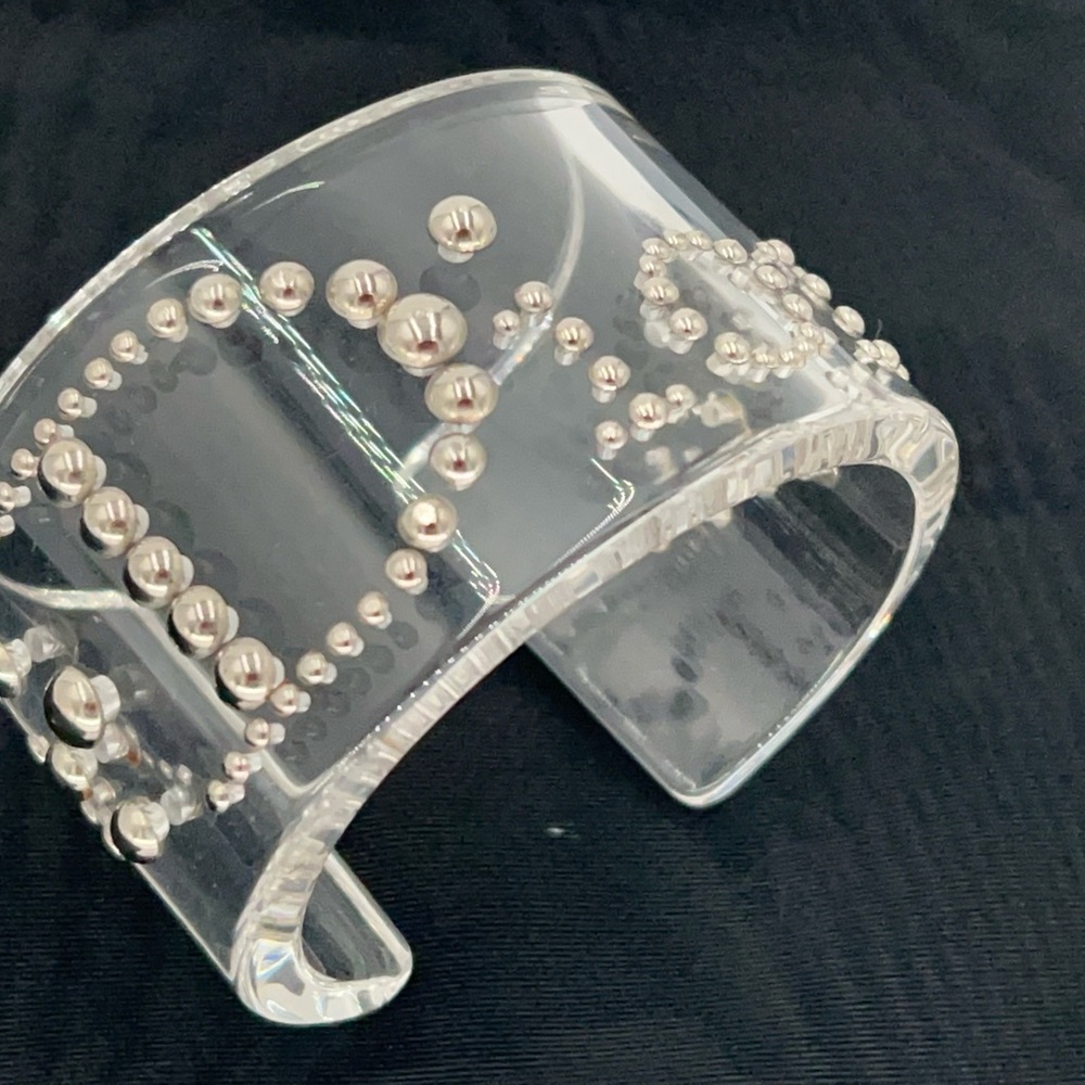 Dior Silver Studded Clear Cuff Bracelet w/COA! Gorgeous! Excellent Condition!